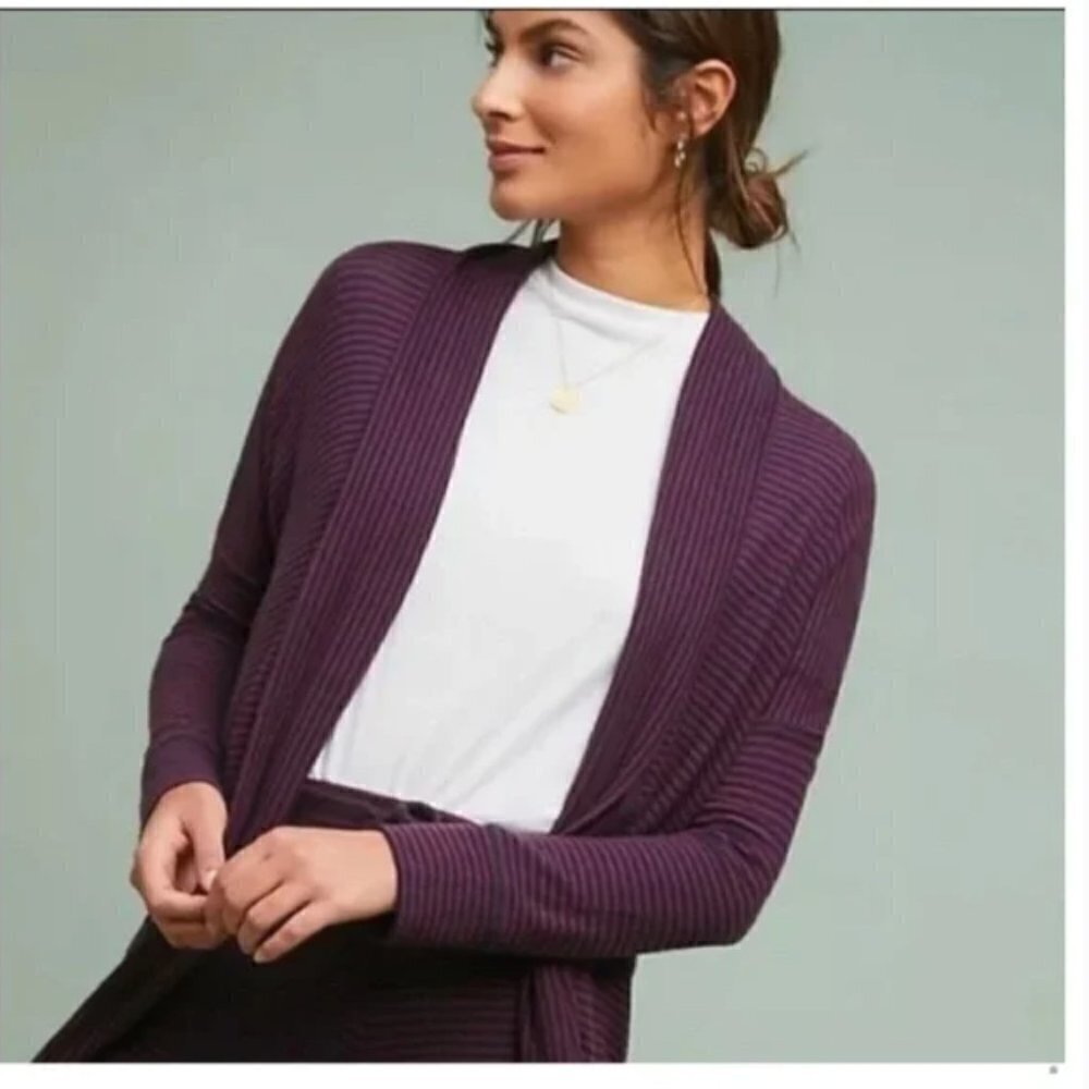 Anthropologie Sundry Striped Comfortable Cozy Cardigan Navy Maroon Size 2 M